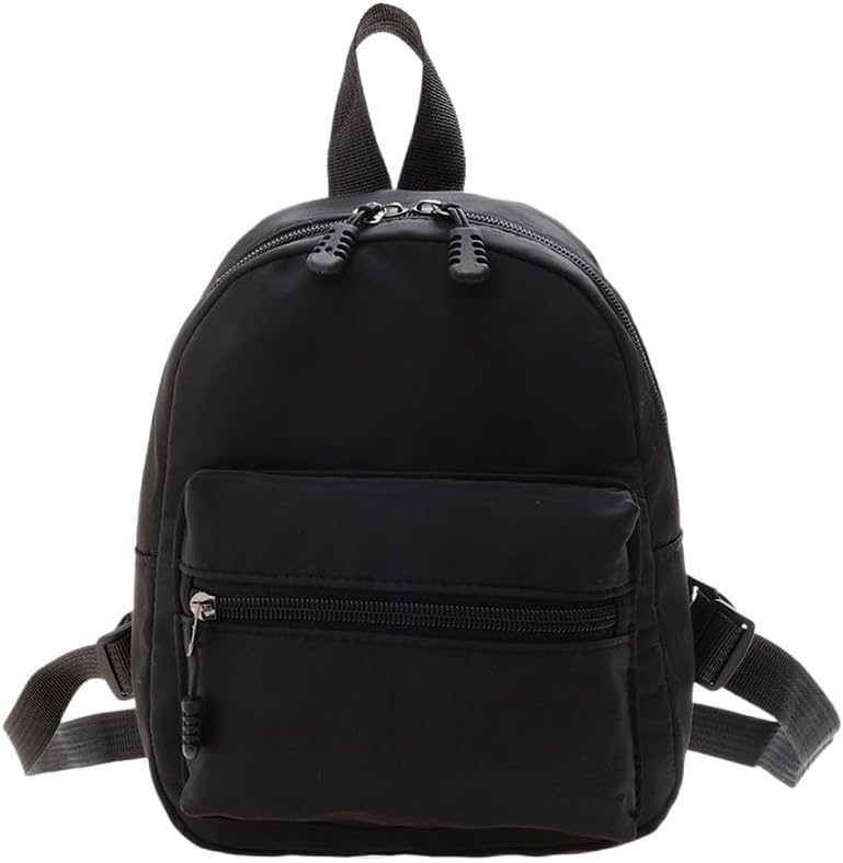Casual Nylon Women Mini Backpack Fashion Solid Color Preppy Style Female Small Travel Knapsack Rucksacks (Style A Black)