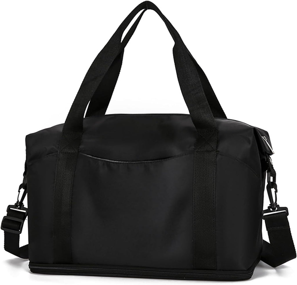 Weekender Bags for Women, Personal Item Travel Bag, Overnight Bag Luggage Bag, Foldable Sports Tote Gym Bag for Men, Travel Tote Bags with Detachable Shoulder Strap and Wet Compartment (Black),
