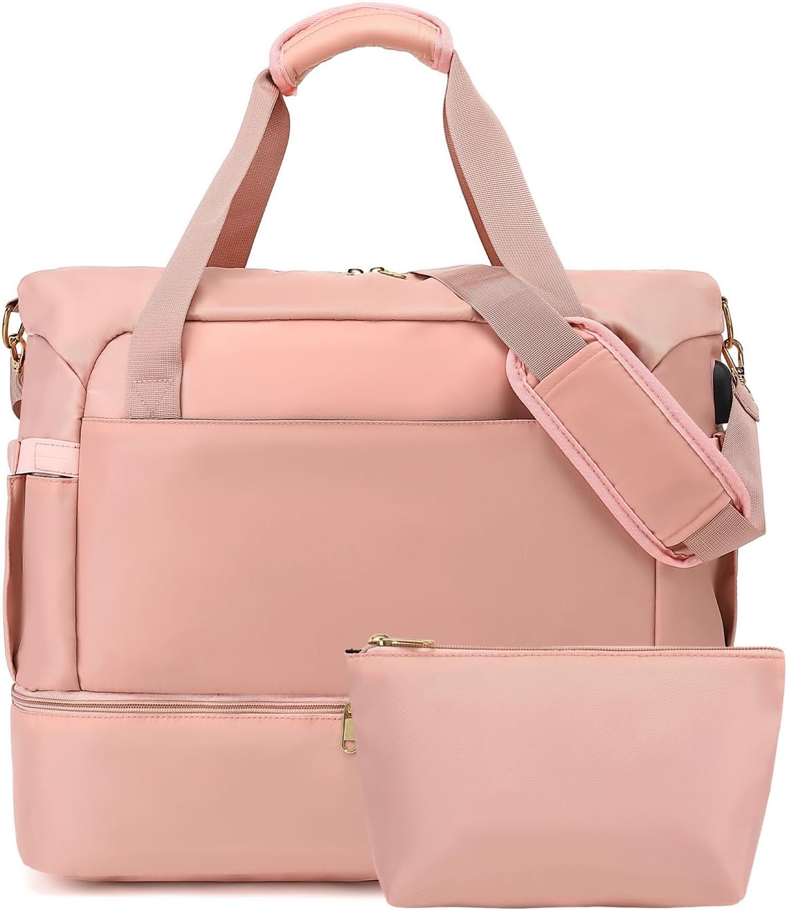 Gym Bag Women men with Shoes Compartment,Travel Duffel Bag with USB Charging Port, Sport Gym Tote Bags Swimming Yoga,Waterproof Weekend Overnight Bag Carry on Bag Hospital Holdalls,Pink