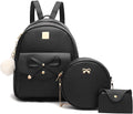 Girls Bowknot 3-Pieces Fahsion Leather Backpack Backpack Purse for Women Rucksack for Ladies Shoulder Bag