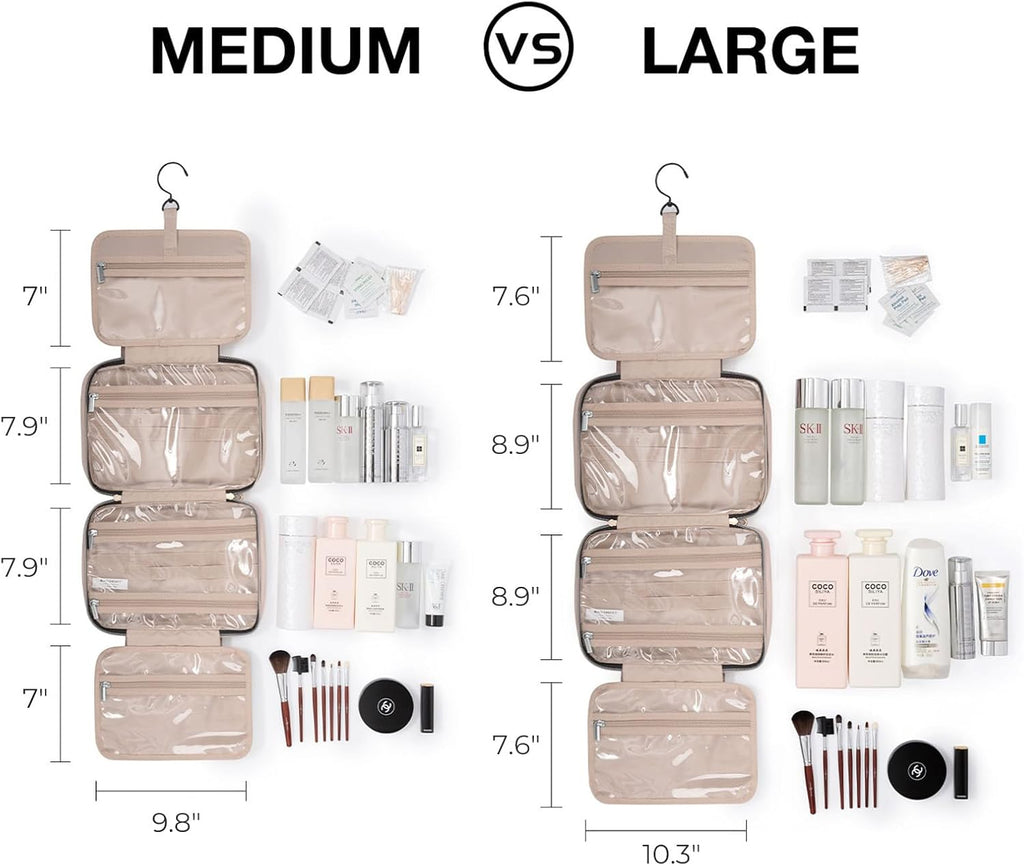 Toiletry Bag Travel Bag with Hanging Hook, Water-resistant Makeup Cosmetic Bag Travel Organizer for Accessories, Shampoo, Full-size Container, Toiletries, Baby Pink, Medium, Travel