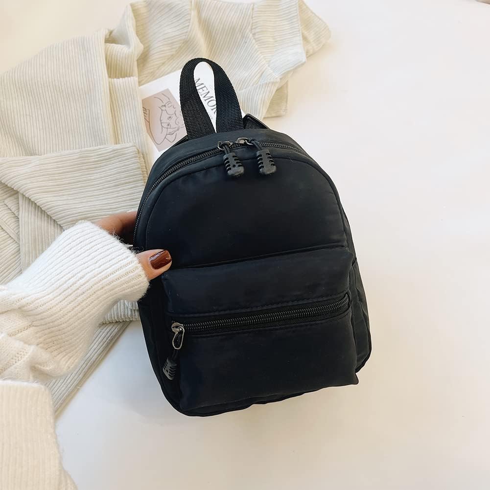 Casual Nylon Women Mini Backpack Fashion Solid Color Preppy Style Female Small Travel Knapsack Rucksacks (Style A Black)