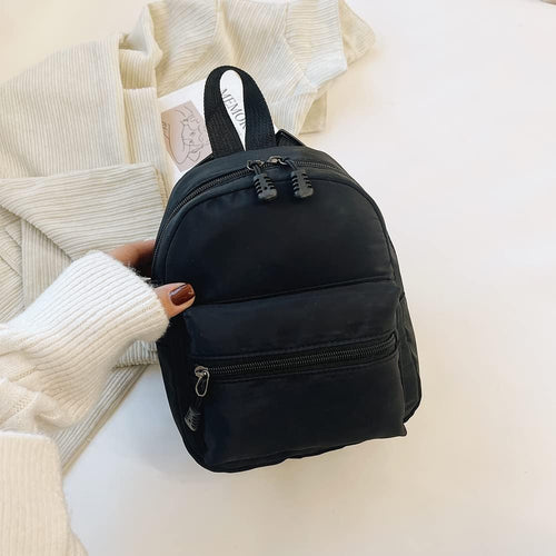 Casual Nylon Women Mini Backpack Fashion Solid Color Preppy Style Female Small Travel Knapsack Rucksacks (Style A Black)