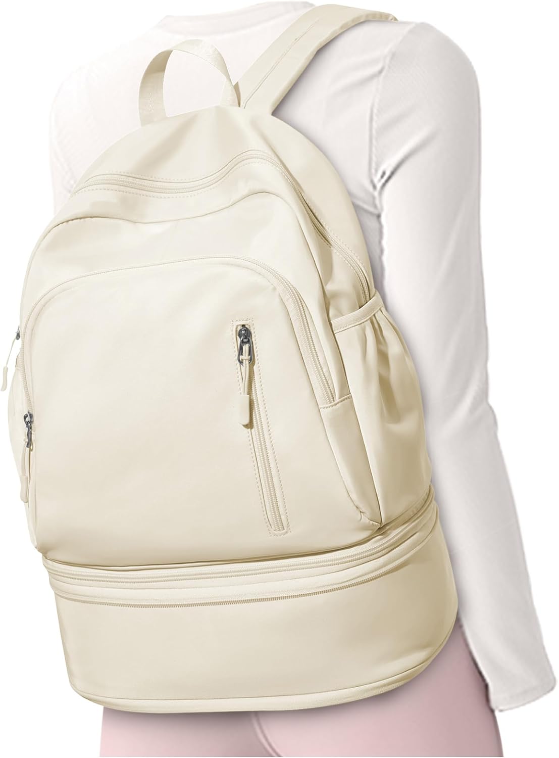 Gym Backpack for Women Men, Lightweight Gym Bag with Shoe Compartment, Waterproof Sports Backpack with Wet Pocket for Yoga Fitness Gym, Beige