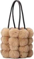 Plush Bucket Handbag Faux Fur Drawstring Fluffy Crossbody Bag Handle Shoulder Tote Bag