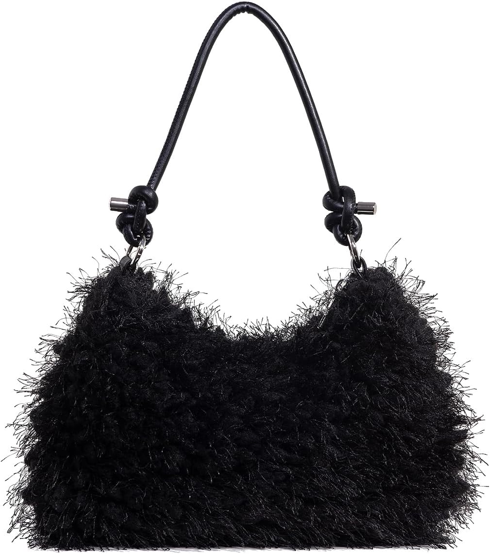 Women's Fluffy Faux Fur Underarm Bags Fuzzy Shoulder Bag Plush Purse