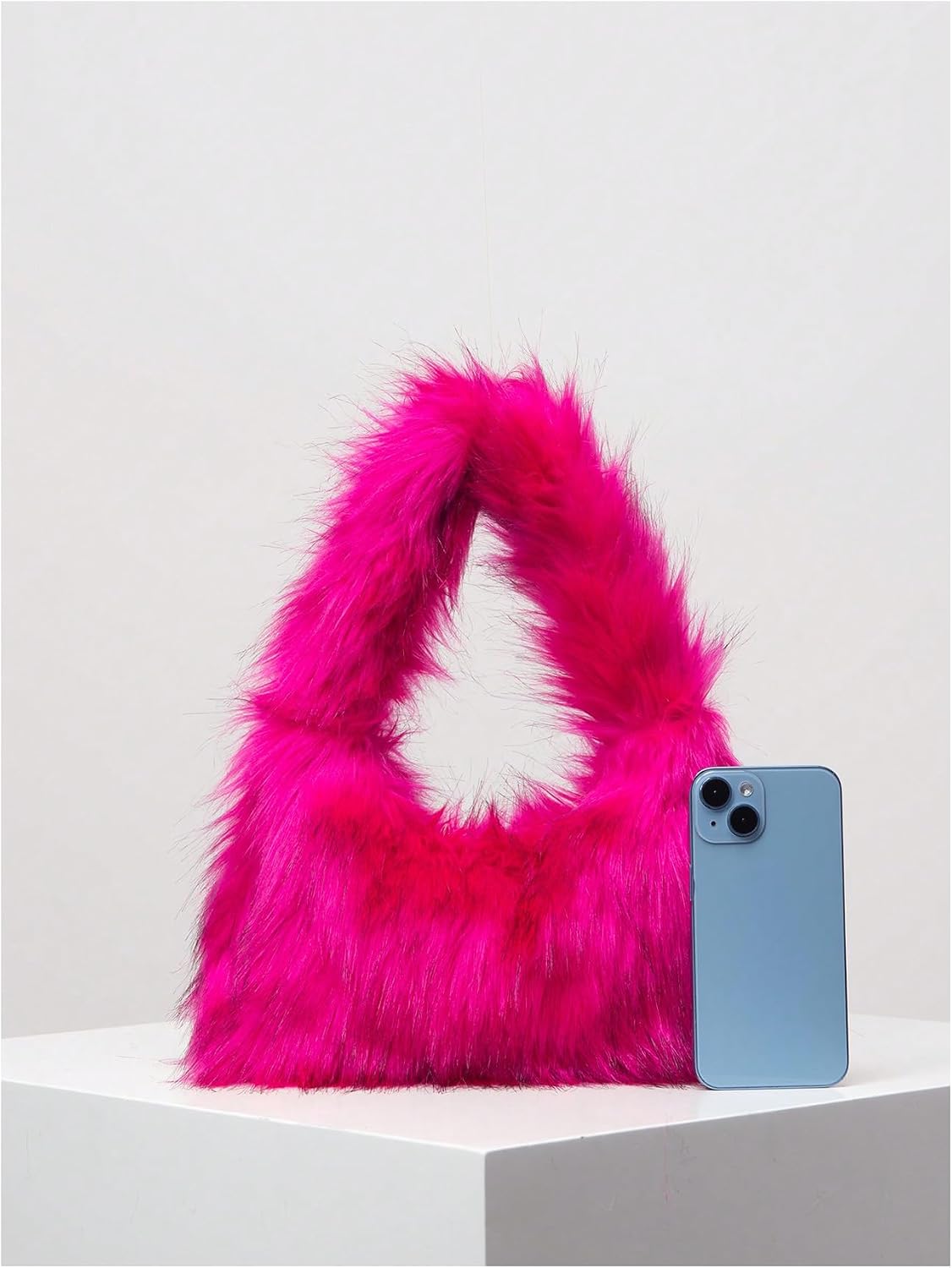 Women's Fuzzy Faux Fur Crescent Shoulder Bag Plush Purse Underarm Handbag  Tote