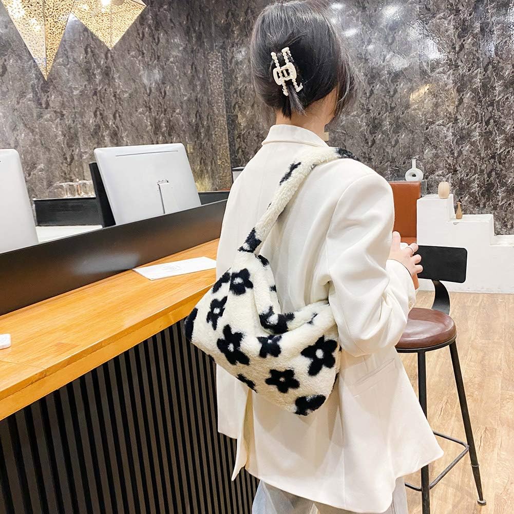 Plush Underarm Bag, Ladies Fluffy Shoulder Bag, Women  Furry Purse Fluffy Tote for Autumn and Winter