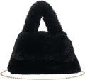 Fluffy Tote Bag for Woman Plush Shoulder Handbag Furry Faux Fur Purse for Winter (Black)