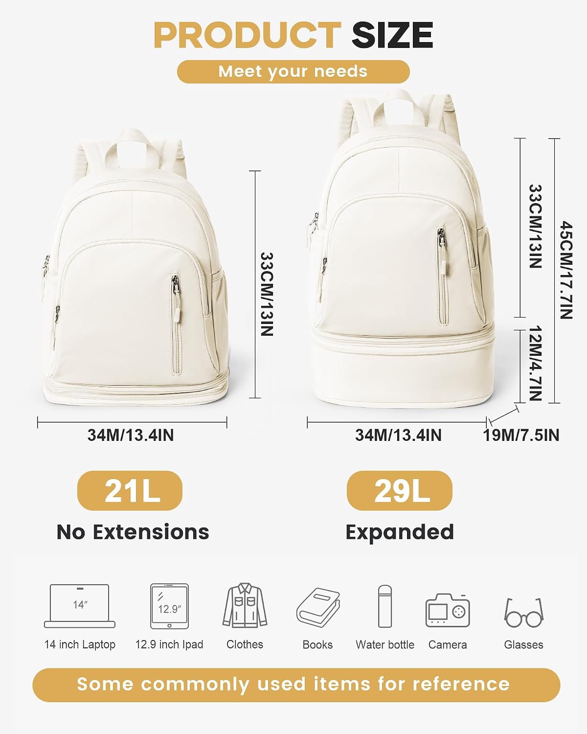 Gym Backpack for Women Men, Lightweight Gym Bag with Shoe Compartment, Waterproof Sports Backpack with Wet Pocket for Yoga Fitness Gym, Beige