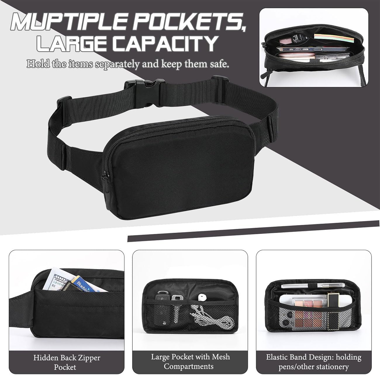 Fanny Packs for Women Men, Fashion Running Waist Packs, Crossbody Mini Bag Fanny Pack Belt Bag with Adjustable Strap for Running Outdoors Workout Travel Hiking Cycling