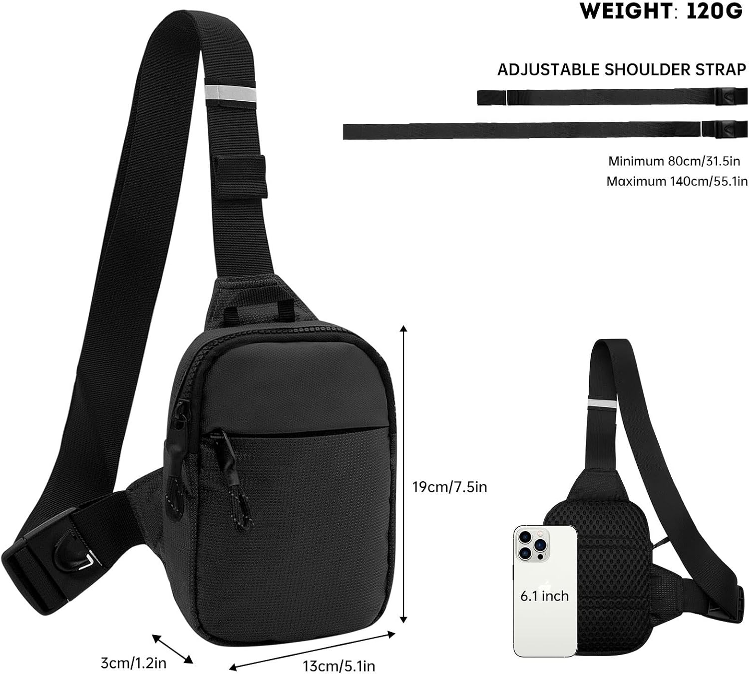 Mini Sling Bag - Men Women Small Waterproof Crossbody Bag Casual Phone Chest Bag for Travelling Hiking