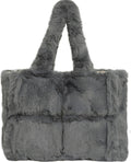 Fluffy Tote Bag for Women, Furry Faux Fur Bag Winter Plush Clutch Handbag White Large Shoulder Top Handle Purse