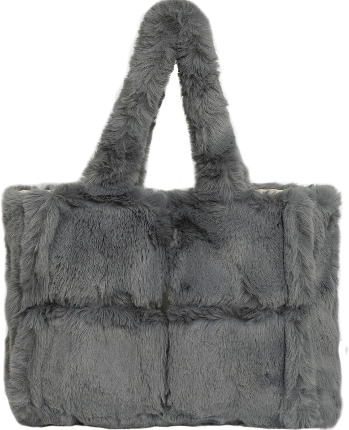 Fluffy Tote Bag for Women, Furry Faux Fur Bag Winter Plush Clutch Handbag White Large Shoulder Top Handle Purse