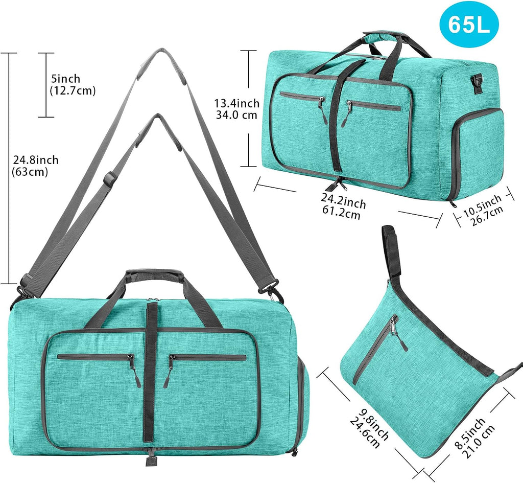 Travel Duffle Bag for Men, 65L 85L 115L Foldable Travel Duffel Bag with Shoes Compartment Overnight Bag for Men Women, G Mint Green, 65L, Lightweight