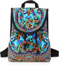 Embroidered Backpack Purse for Women, Boho Elegance Vintage Ethnic Floral Shoulder Handbag