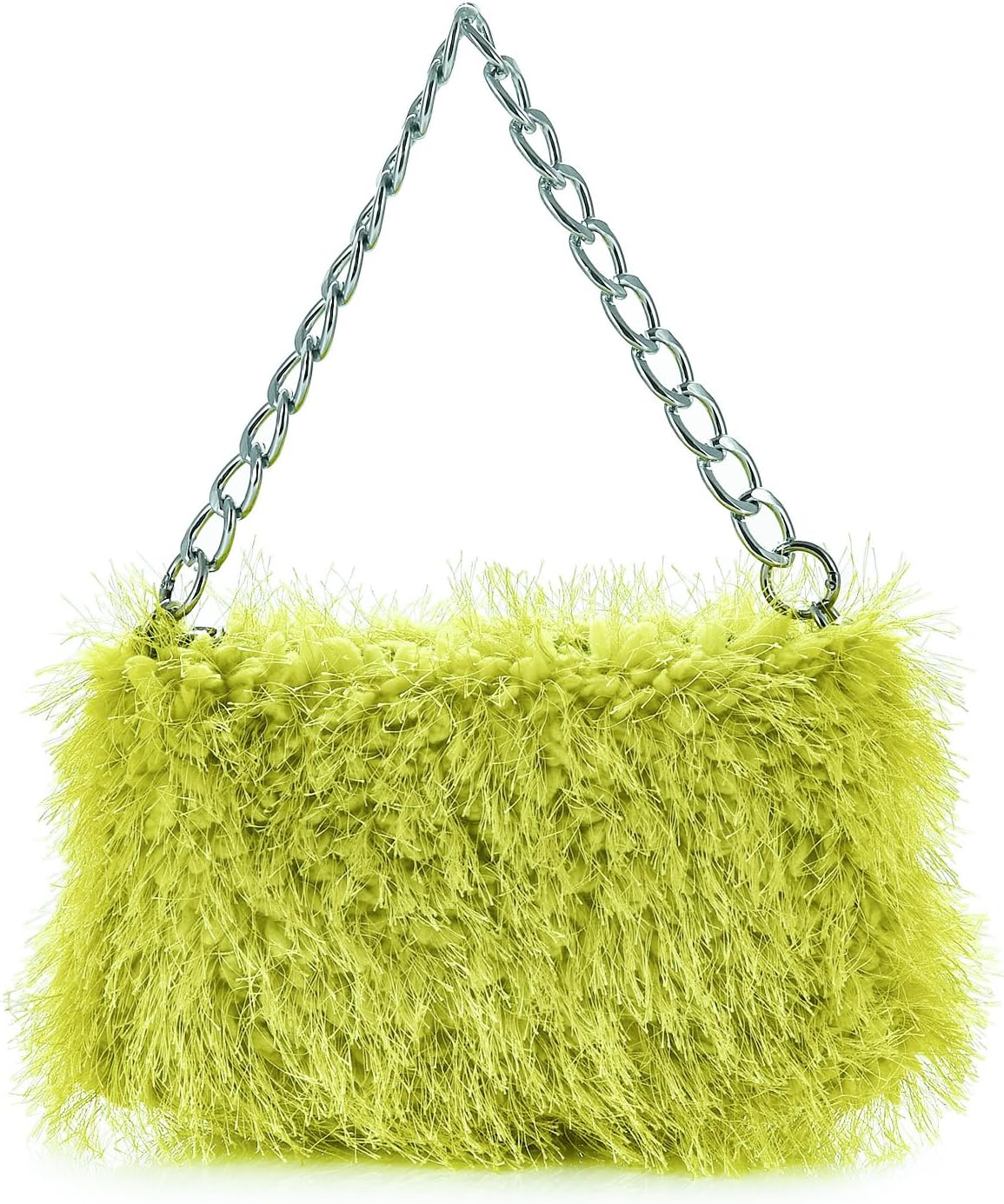 Women Faux Fur Fluffy Shoudler Bag Trendy Soft Plush  Purse  Fuzzy Underarm Tote Small Square Chain Strap Handbag