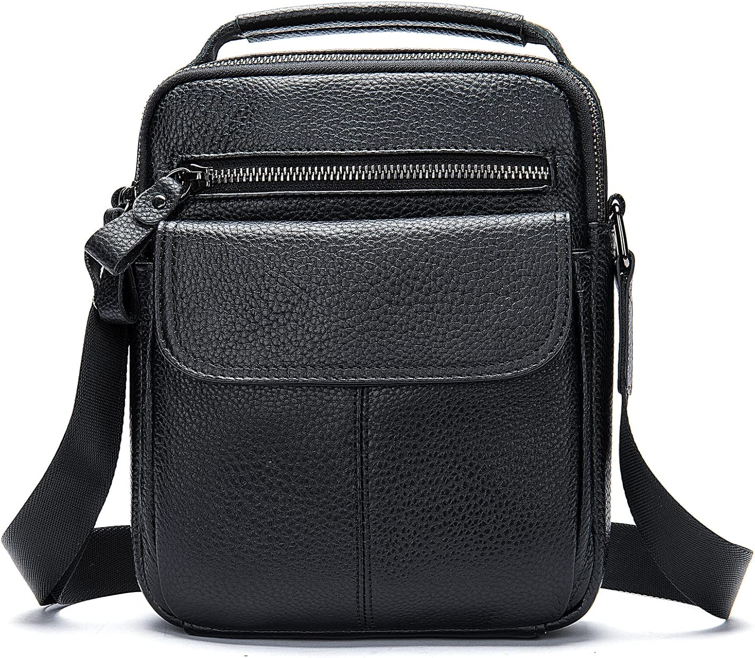 Man Purses and Bags Small, Mini Genuine Leather Messenger and Shoulder Bag for Men with lots of Zipper Pockets