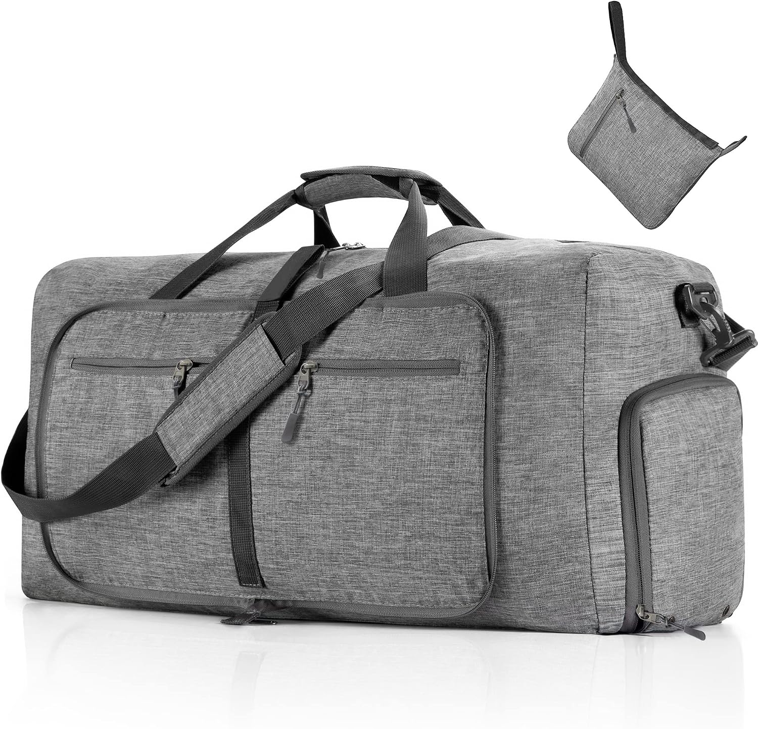 Travel Duffle Bag for Men, 65L 85L 115L Foldable Travel Duffel Bag with Shoes Compartment Overnight Bag for Men Women, A Gray, 65L, Foldable