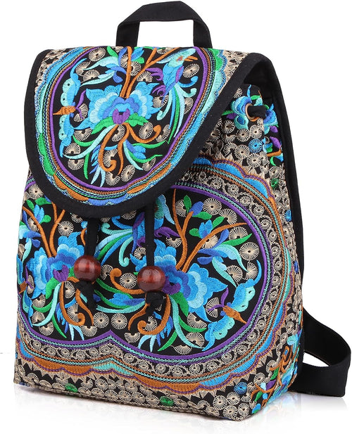 Embroidered Backpack Purse for Women, Boho Elegance Vintage Ethnic Floral Shoulder Handbag