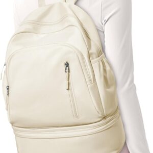 Gym Backpack for Women Men, Lightweight Gym Bag with Shoe Compartment, Waterproof Sports Backpack with Wet Pocket for Yoga Fitness Gym, Beige
