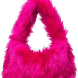 Women's Fuzzy Faux Fur Crescent Shoulder Bag Plush Purse Underarm Handbag  Tote