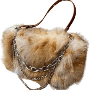 Women's Faux Fur  Bag Top Handle Fuzzy Shoulder Handbags Plush Square Bags Purse