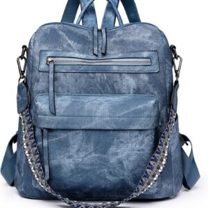 Backpack Purse for Women,2 Pack Fashion Designer Daypack Convertible Shoulder Bag Casual Satchal for Travel, College, Work, Dark Blue