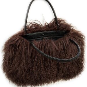Women Luxury Real Lamb Mongolian Flush Wool Fur With Genuine Leather Handles Handbag