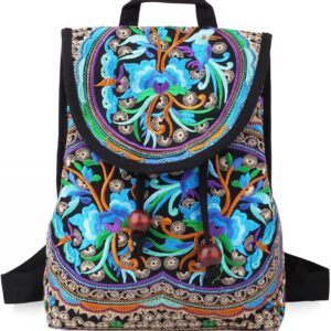 Embroidered Backpack Purse for Women, Boho Elegance Vintage Ethnic Floral Shoulder Handbag